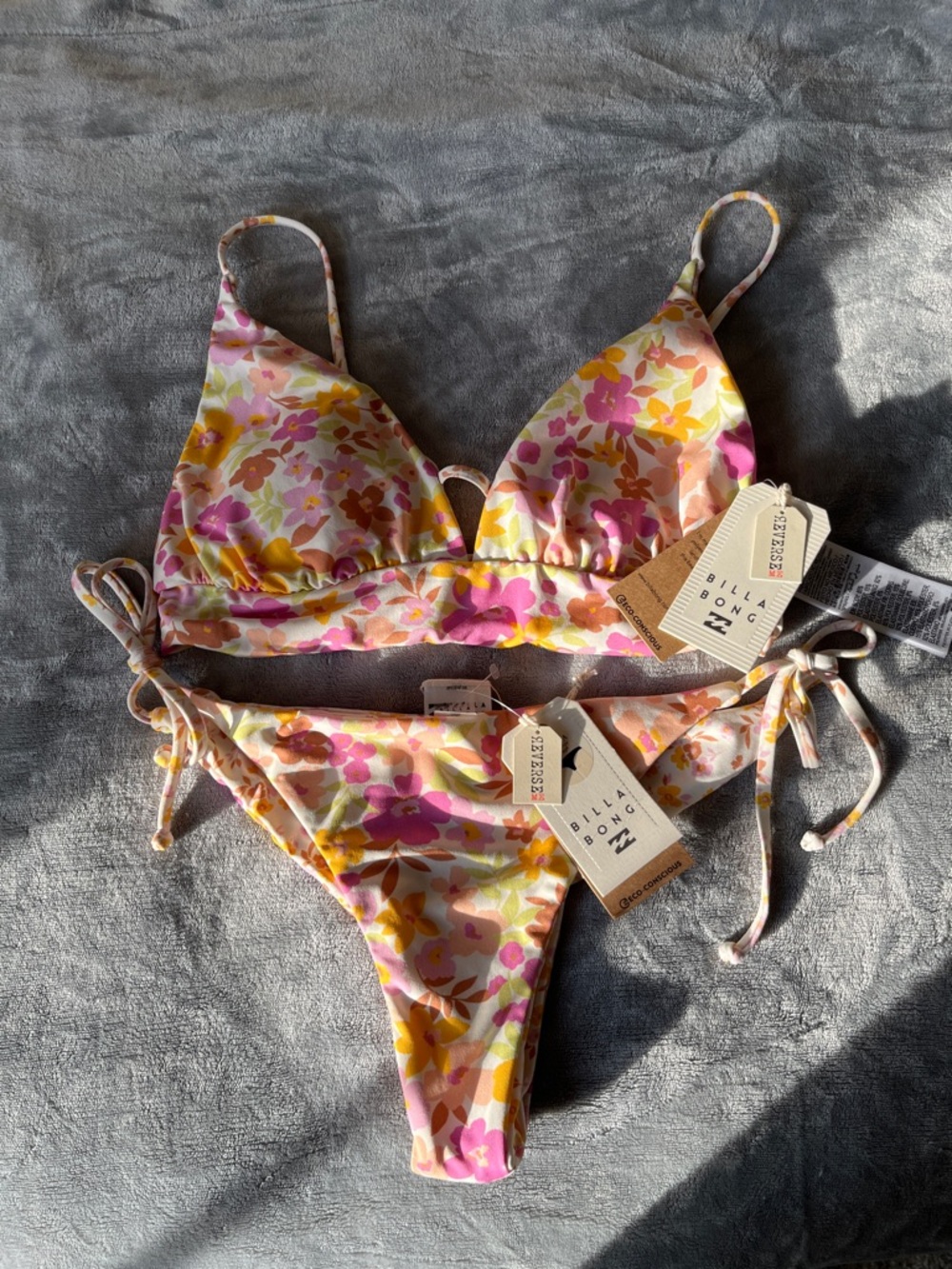 Billabong Pink Yellow Reversible Floral Bikini Set